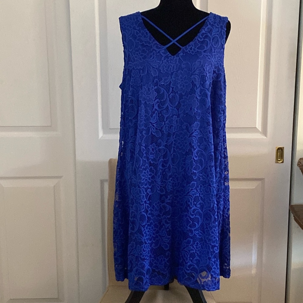 Royal blue Lace overlay, sleeveless dress 1X
